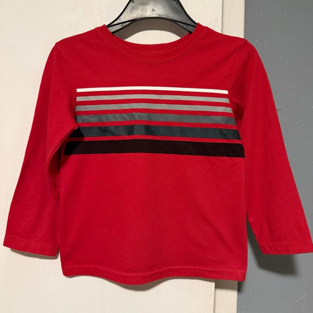 Kids Red Long-Sleeve Tee with Stripe Detail